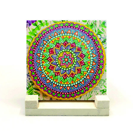 Mandala DesenBaskılı Doğaltaş Masaüstlük