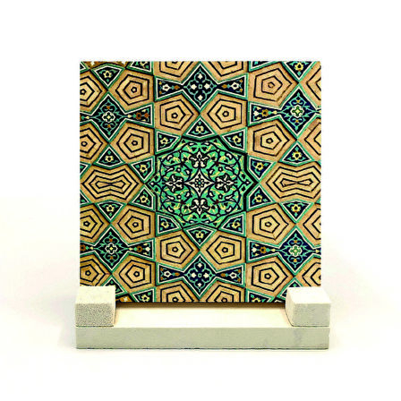 Geometrik Rumi DesenBaskılı Doğaltaş Masaüstlük