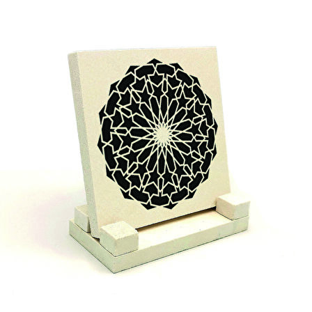 Yuvarlak Rumi DesenBaskılı Doğaltaş Masaüstlük