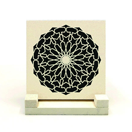 Yuvarlak Rumi DesenBaskılı Doğaltaş Masaüstlük