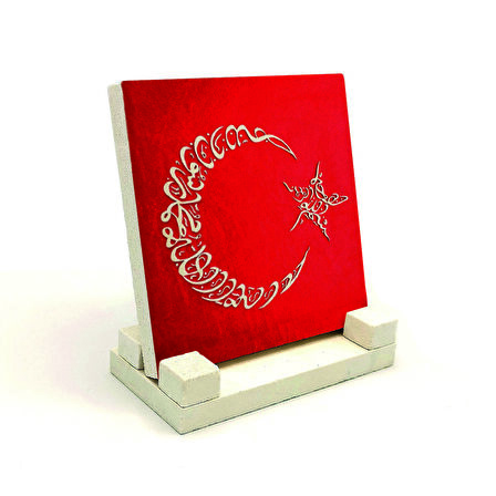 Ay Yıldız Formunda, Kelime-i Tevhid ve BesmeleYazılı Doğaltaş Masaüstlük