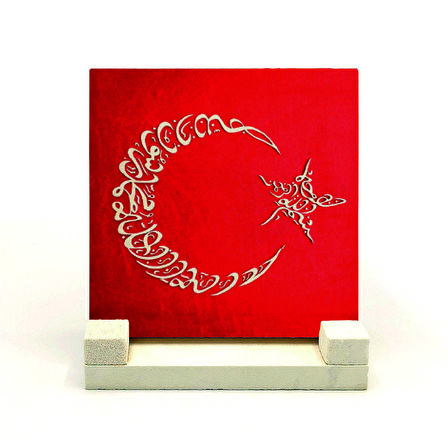 Ay Yıldız Formunda, Kelime-i Tevhid ve BesmeleYazılı Doğaltaş Masaüstlük