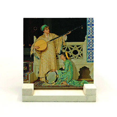 "İki Müzisyen Kız" ResimBaskılı Doğaltaş Masaüstlük