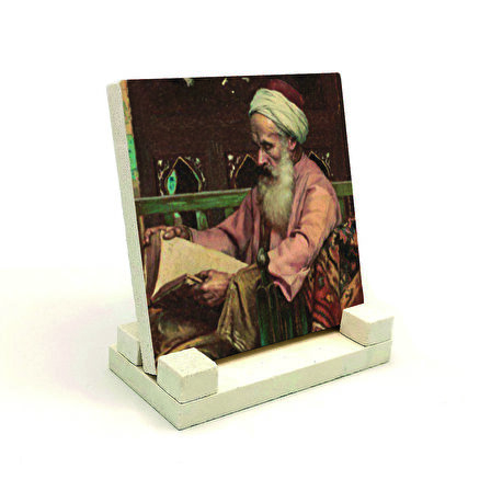 "Kitap Okuyan Adam" ResmiBaskılı Doğaltaş Masaüstlük
