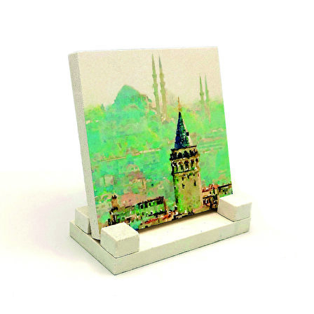 Galata Kulesi ve Süleymaniye CamiiBaskılı Doğaltaş Masaüstlük
