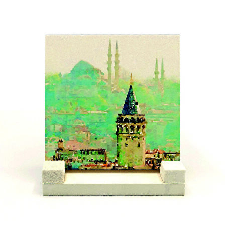 Galata Kulesi ve Süleymaniye CamiiBaskılı Doğaltaş Masaüstlük