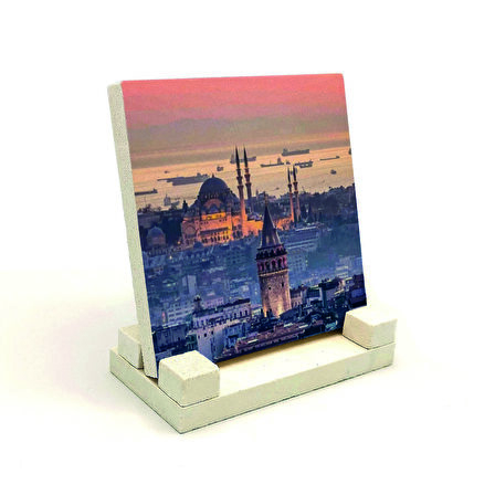 Galata Kulesi ve Süleymaniye CamiiBaskılı Doğaltaş Masaüstlük