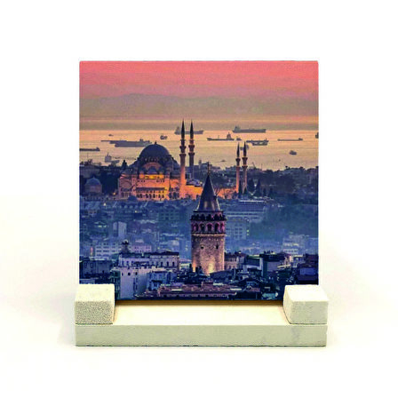 Galata Kulesi ve Süleymaniye CamiiBaskılı Doğaltaş Masaüstlük