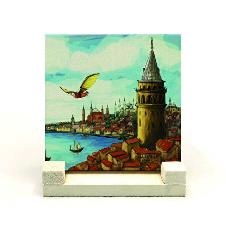 Galata Kulesi ve Hezarfen Ahmet Çelebi’nin Uçuş AnıBaskılı Doğaltaş Masaüstlük