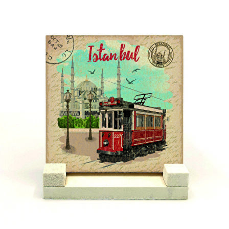 Nostaljik Tramvay Baskılı Doğaltaş Masaüstlük