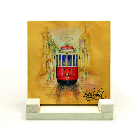 Nostaljik Tramvay Baskılı Doğaltaş Masaüstlük
