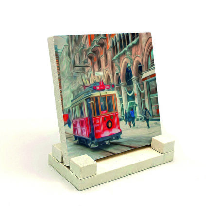 Nostaljik Tramvay Baskılı Doğaltaş Masaüstlük