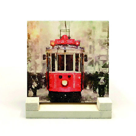 Nostaljik Tramvay Baskılı Doğaltaş Masaüstlük
