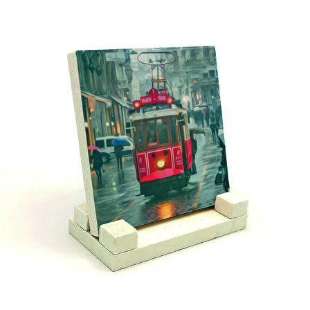 Nostaljik Tramvay Baskılı Doğaltaş Masaüstlük