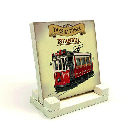 Nostaljik Tramvay Baskılı Doğaltaş Masaüstlük