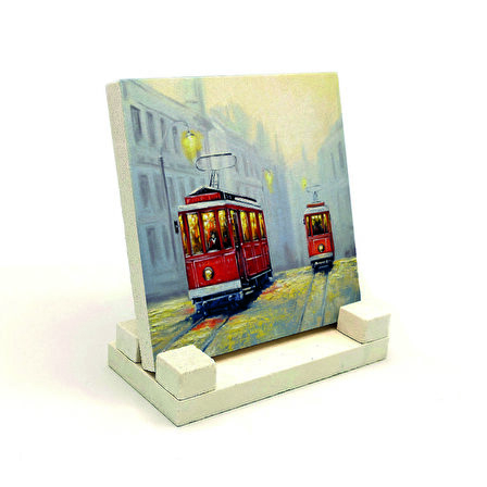 Nostaljik Tramvay Baskılı Doğaltaş Masaüstlük