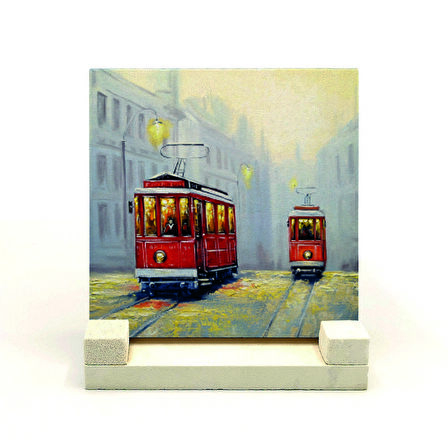 Nostaljik Tramvay Baskılı Doğaltaş Masaüstlük