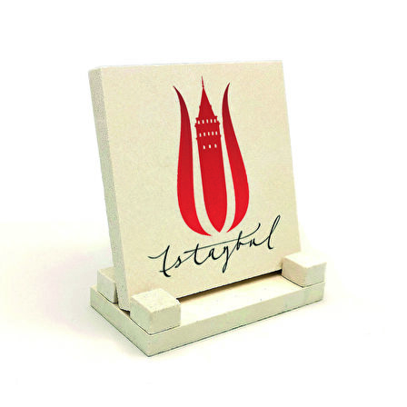 İstanbul Lalesi - Galata KulesiBaskılı Doğaltaş Masaüstlük