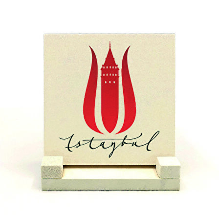 İstanbul Lalesi - Galata KulesiBaskılı Doğaltaş Masaüstlük