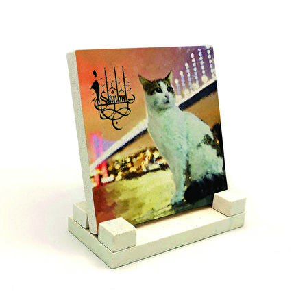 İstanbul Kedisi Baskılı Doğaltaş Masaüstlük