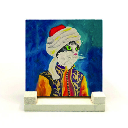 Sarıklı Osmanlı KedisiBaskılı Doğaltaş Masaüstlük