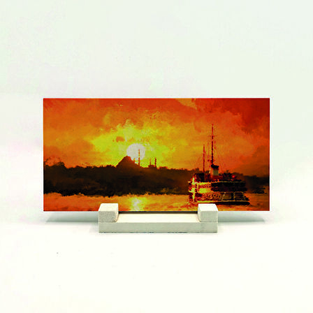 İstanbul SiluetiBaskılı Doğaltaş Masaüstlük