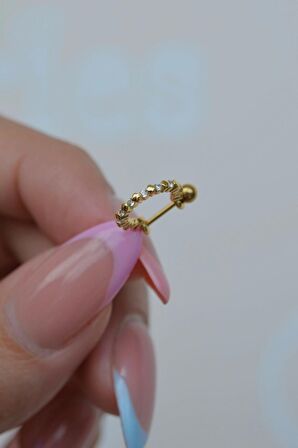 Taşlı Gold Piercing Helix Conch Kıkırdak Küpesi