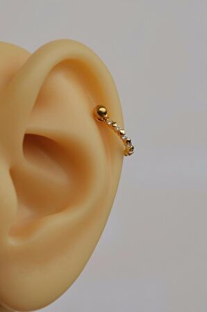 Taşlı Gold Piercing Helix Conch Kıkırdak Küpesi