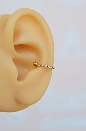 Taşlı Gold Piercing Helix Conch Kıkırdak Küpesi