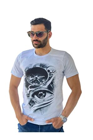 TASKAFA - Erkek Dijital Pusula Baskılı Yeni Sezon T-shirt