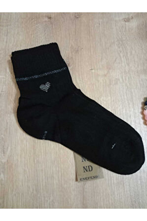 2 ÇİFT LİKRALI PAMUKLU KOKULU KALP TAŞLI BURUN DİKİŞSİZ ÇORAP SİYAH KADIN ÇORABI 36-40