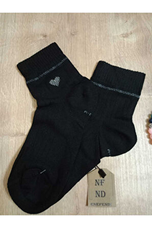 2 ÇİFT LİKRALI PAMUKLU KOKULU KALP TAŞLI BURUN DİKİŞSİZ ÇORAP SİYAH KADIN ÇORABI 36-40