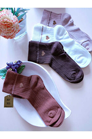 2 ÇİFT TAŞLI KALPLİ KOKULU LİKRALI KISAKONÇ DİKİŞSİZ ÇORAP PAMUKLU SİYAH EKRUBEYAZ KADIN ÇORABI36-40