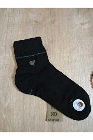 2 ÇİFT TAŞLI KALPLİ KOKULU LİKRALI KISAKONÇ DİKİŞSİZ ÇORAP PAMUKLU SİYAH KAHVE KADIN ÇORABI 36-40