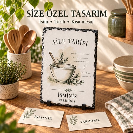 Kişiselleştirilebilir El Yazısı Tarif Baskılı Doğal Taş 20x30 cm – Anneye ve Yeni Eve Özel Hediye