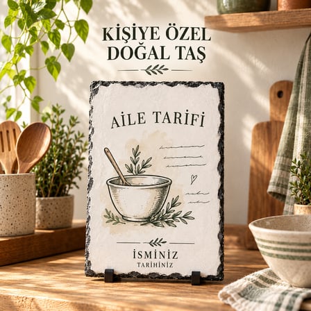 Kişiselleştirilebilir El Yazısı Tarif Baskılı Doğal Taş 20x30 cm – Anneye ve Yeni Eve Özel Hediye