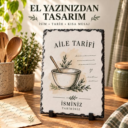 Kişiselleştirilebilir El Yazısı Tarif Baskılı Doğal Taş 20x30 cm – Anneye ve Yeni Eve Özel Hediye