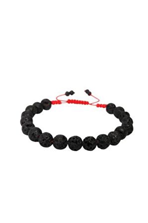 Lav Taşı Örme Bileklik 8 Mm (kırmızı Ipli)