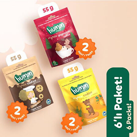 Organik Tatlı Kurabiye Atıştırmalık Paketi - 6 adet (3 çeşit)