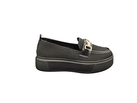 Ventes 3461001Z 4 cm Kalın Taban Taş Toka Detaylı Günlük Kadın Triko Loafer Ayakkabı
