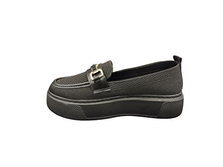 Ventes 3461001Z 4 cm Kalın Taban Taş Toka Detaylı Günlük Kadın Triko Loafer Ayakkabı