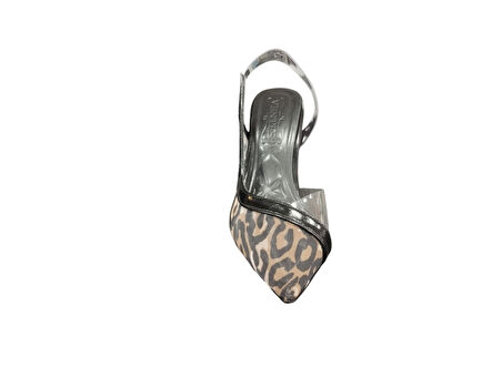Ventes 7632504Z 10 cm Topuk Boyu Sivri Burun Önü Şeffaf Leopar Detaylı Kadın Şık Topuklu Ayakkabı