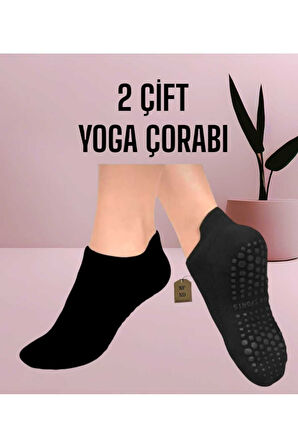 2 Çift Yoga Pilates Tavaf Dikişsiz Çorap Kadın Kaymaz Taban Pamuklu Silikon Baskılı Siyah
