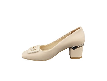 Ventes 222522Z Küt Burun Taş Toka Detaylı 6 cm Kalın Topuklu Kadın Şık Topuklu Ayakkabı