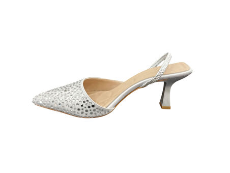 Ventes 878113Z Bilekten Lastikli 6 cm Kadeh Topuk Taş İşlemeli Kadın Şık Topuklu Abiye Terlik Ayakkabı