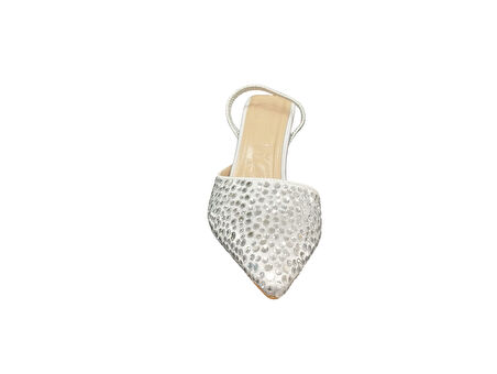 Ventes 878113Z Bilekten Lastikli 6 cm Kadeh Topuk Taş İşlemeli Kadın Şık Topuklu Abiye Terlik Ayakkabı