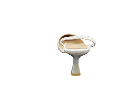 Ventes 878113Z Bilekten Lastikli 6 cm Kadeh Topuk Taş İşlemeli Kadın Şık Topuklu Abiye Terlik Ayakkabı