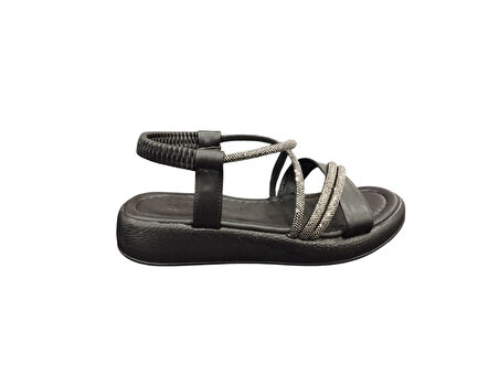 Ventes 58157Z Taş Şeritli Bilekten Lastikli 3cm Topuk Boyu Günlük Kadın Şık Sandalet