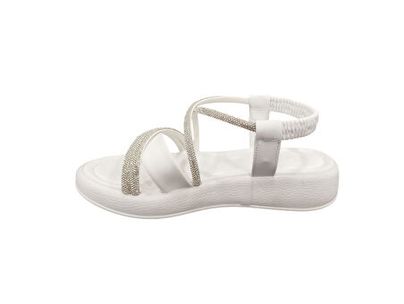 Ventes 58157Z Taş Şeritli Bilekten Lastikli 3cm Topuk Boyu Günlük Kadın Şık Sandalet