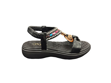 Ventes 67908Z Bilekten Lastikli Ortopedik Taş İşlemeli 4cm Topuk Boyu Günlük Kadın Şık Sandalet